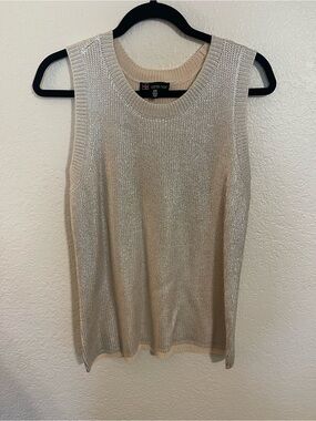 Carré Noir Metallic Cream Knit Sleeveless Top/Sweater